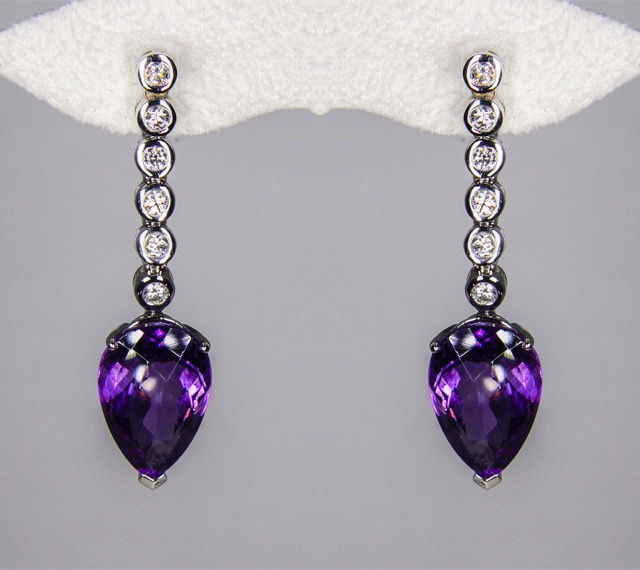 Drop Earrings with Amethyst & Diamonds in 18kt White Gold - MIKIRYAN